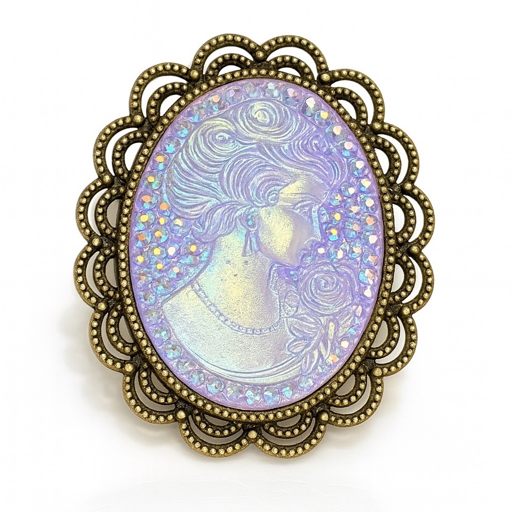 ⚜️❤️‍🔥 Vintage-Inspired Gold and Purple Cameo Brooch ⚜️
